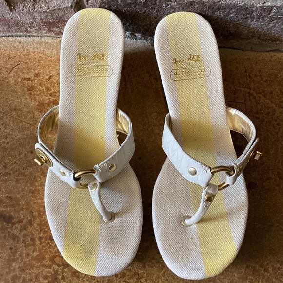 Coach Fauna white and gold Wedge thong slide sandals - Picture 1 of 8